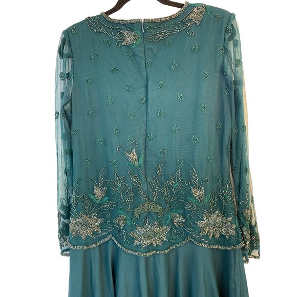 VTG Scala Bead Evening Gown Size 12 Green Mother Bride Formal Dress 9048 - Picture 10 of 13